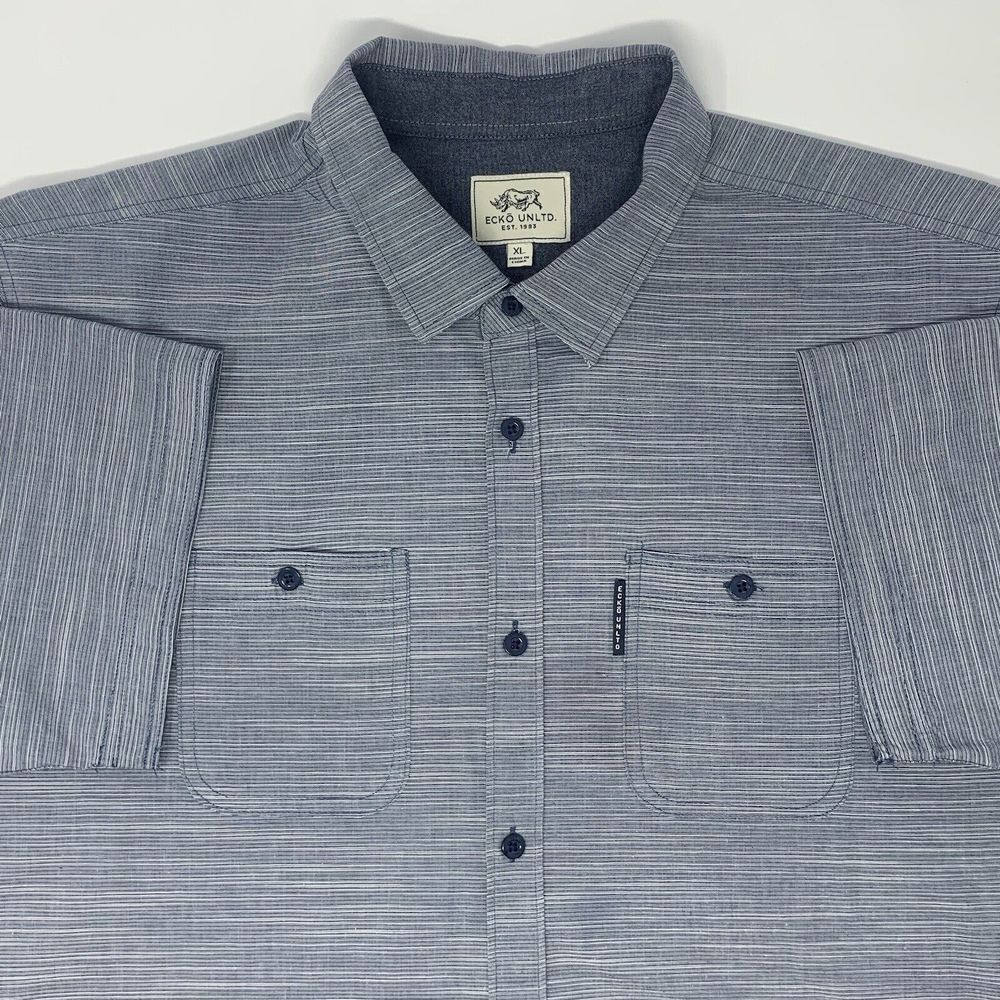 ECKO UNLTD. Gray Blue Fine Stripes Short Sleeve Men's Casual Shirt Size XL - Picture 1 of 8